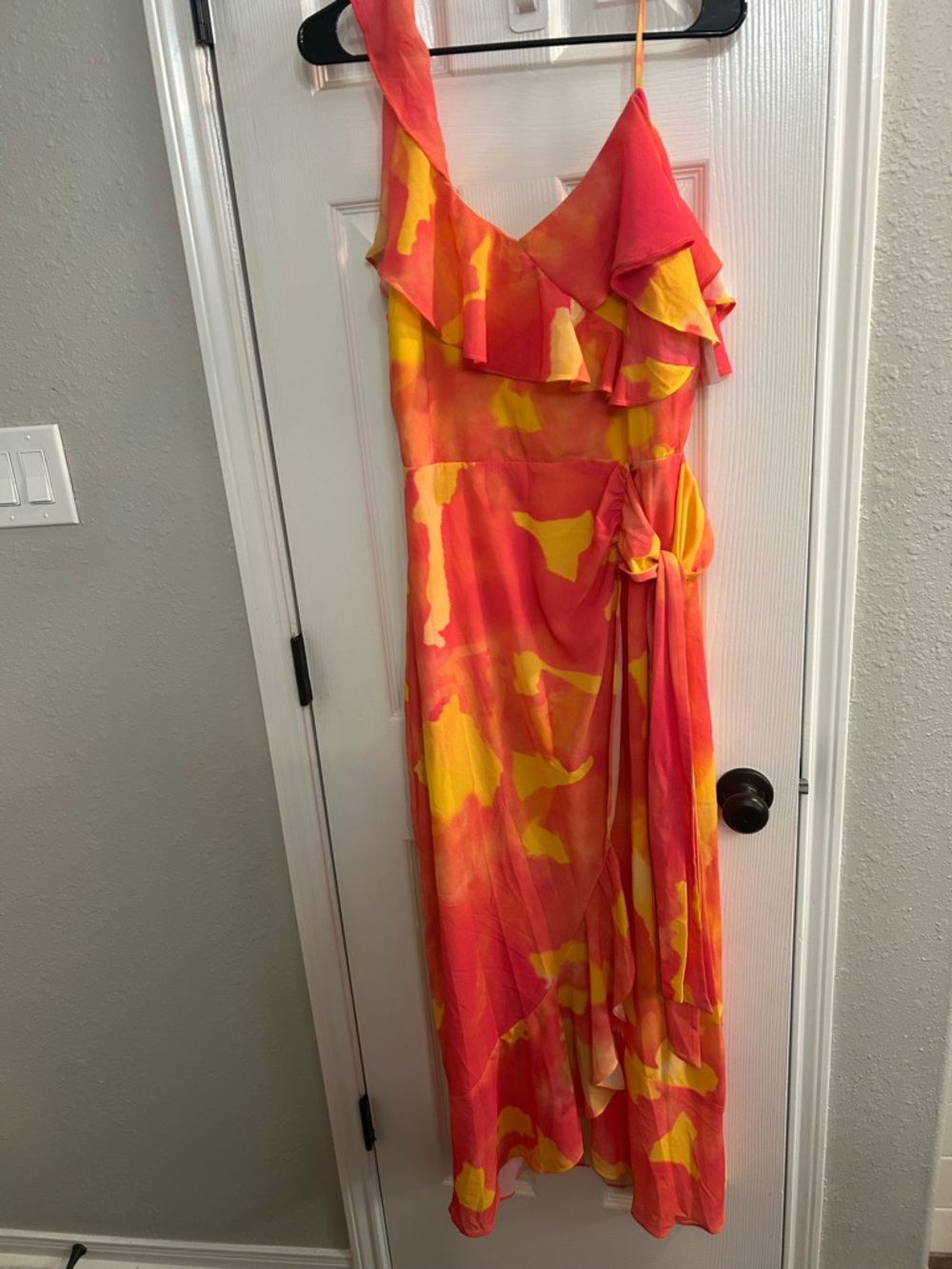 Ador Blooming Ruffle Tie Front Maxi Dress New With Tags Size Large Orange